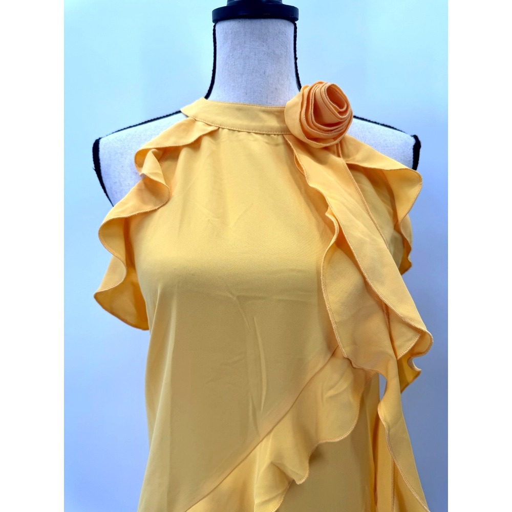 Cato Yellow Ruffled Frills Sleeveless Rosette Top XL Resortwear Tropical Boho - Picture 4 of 16